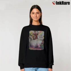 Women’s Deadpool Riding Unicorn Cat Graphic Relaxed Sweatshirt in black | Soft, Laid-Back Vibe