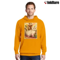 Men’s Deadpool Riding Unicorn Cat Pullover Hoodie in orange | Cozy, Durable, Modern Fit