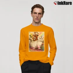 Men’s Deadpool Riding Unicorn Cat Long-Sleeve Shirt in orange | Sleek, Lightweight, Year-Round Wear