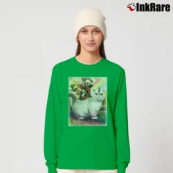 Women’s Deadpool Riding Unicorn Cat Marvel Comics Graphic Long-Sleeve Top in irish green | Sleek, Versatile, All-Season