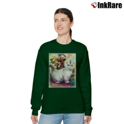 Women’s Deadpool Riding Unicorn Cat Marvel Comics Graphic Relaxed Sweatshirt in forest green | Soft, Laid-Back Vibe