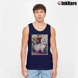 Men’s Deadpool Riding Unicorn Cat Marvel Comics Graphic Tank Top in navy | Breathable, Active-Friendly Design