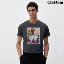Men’s Deadpool Riding Unicorn Cat Marvel Comics Graphic V-Neck Tee in charcoal | Sharp, Breathable, Everyday Staple