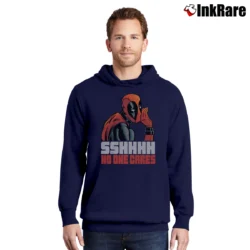 Men’s Deadpool Shhh No One Cares Whisper Marvel Pullover Hoodie in navy | Cozy, Durable, Modern Fit