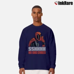 Men’s Deadpool Shhh No One Cares Whisper Marvel Long-Sleeve Shirt in navy | Sleek, Lightweight, Year-Round Wear
