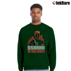 Men’s Deadpool Shhh No One Cares Whisper Marvel Crewneck Sweatshirt in forest green | Cozy Fabric, Clean Style