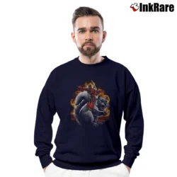 Men’s Deadpool Squirrel Wrangler Marvel Funny Comic Crewneck Sweatshirt in navy | Cozy Fabric, Clean Style