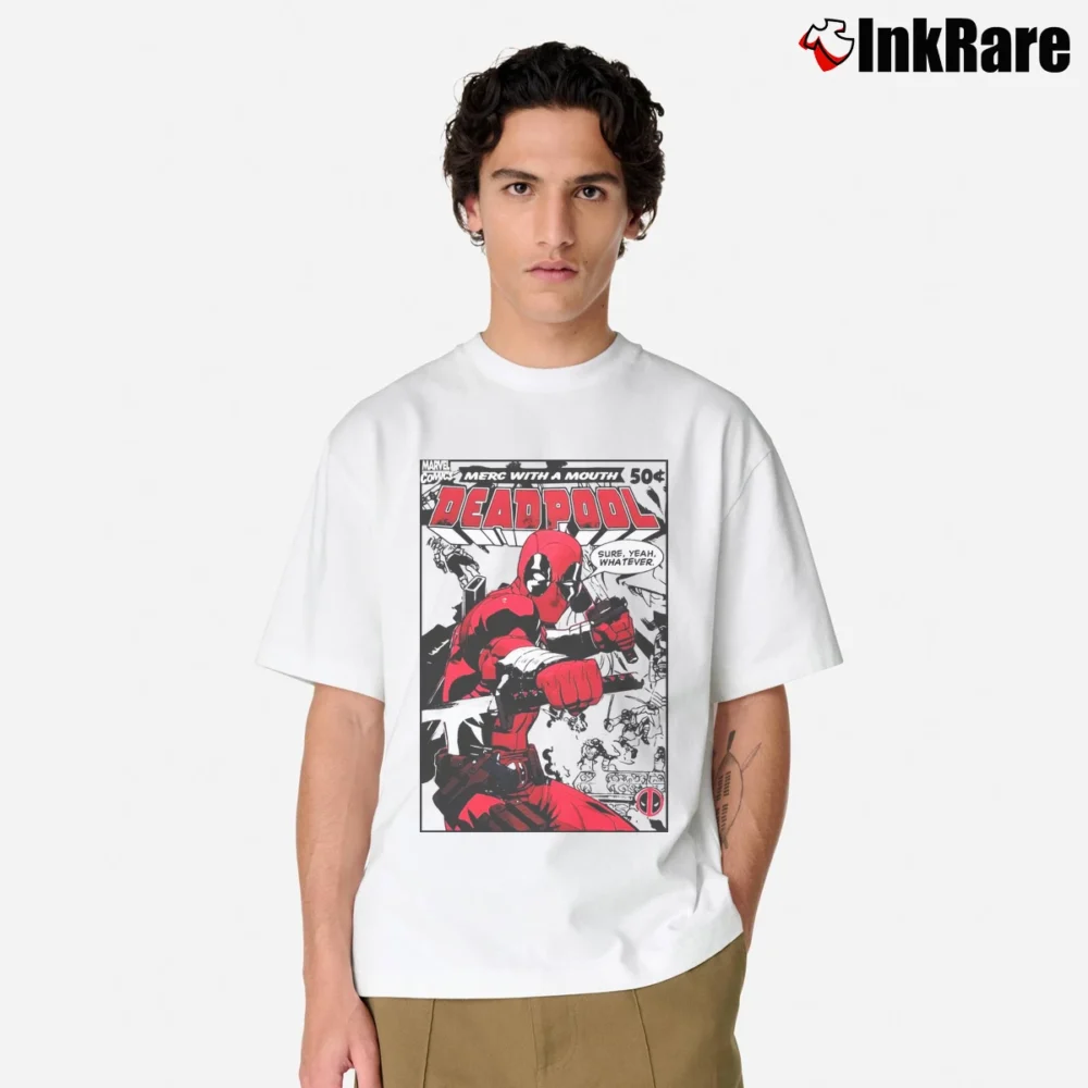 Men’s Deadpool Sure Yeah Whatever Marvel Comic Funny Classic T-Shirt in white | Soft, Breathable Everyday Wear
