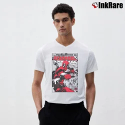 Men’s Deadpool Sure Yeah Whatever Marvel Comic Funny V-Neck Tee in white | Sharp, Breathable, Everyday Staple