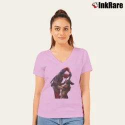 Women’s Deadpool Vs Wolverine Marvel Comics Fighting V-Neck Tee in light pink | Chic Neckline, Soft Texture