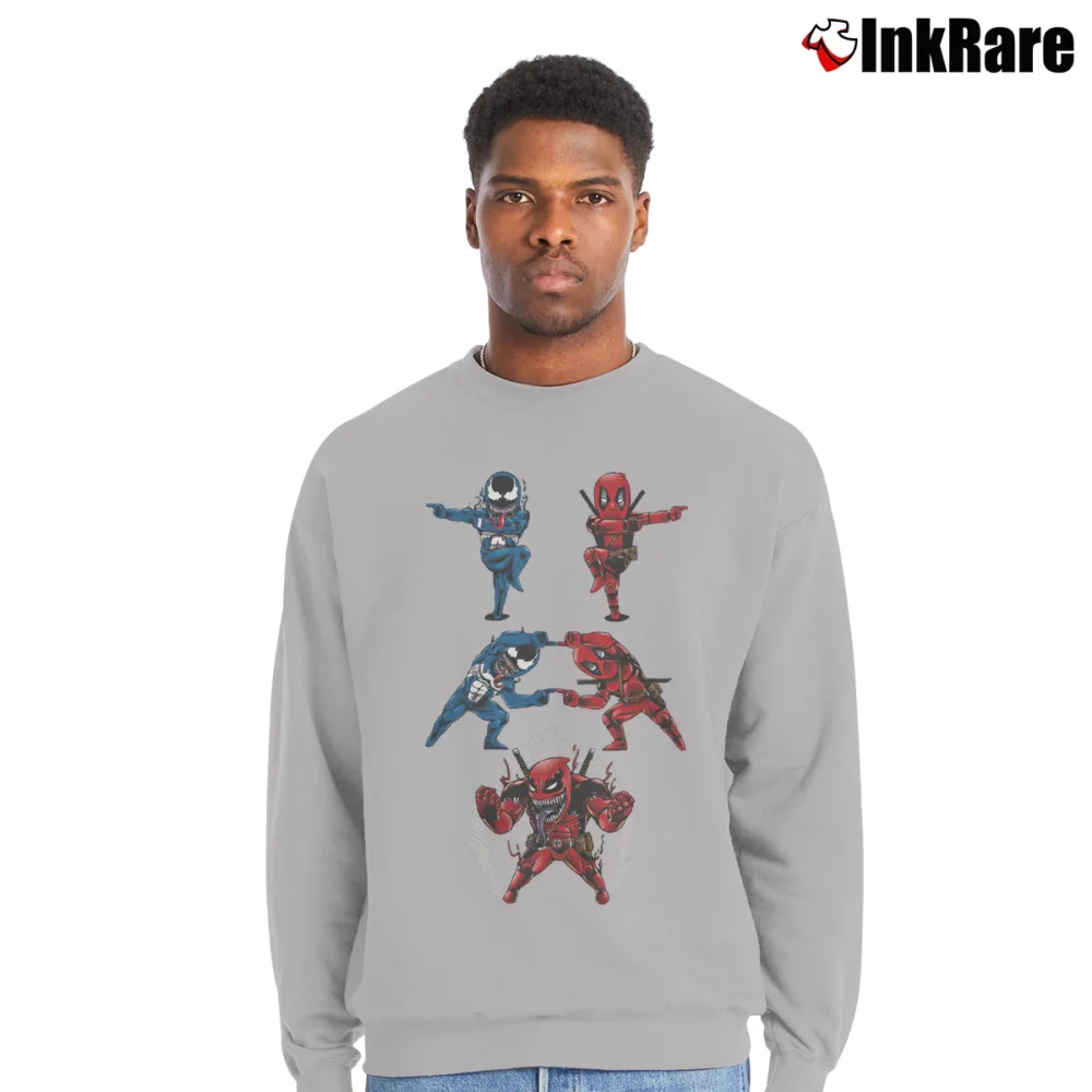 Men’s Deadpool With Venom Marvel Comics Funny Crewneck Sweatshirt in sport grey | Cozy Fabric, Clean Style