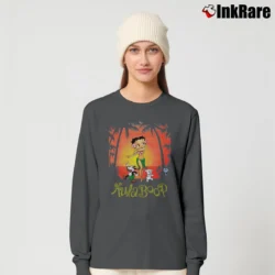 Women’s Deadstock Betty Boop Hula Graphic Cartoon Long-Sleeve Top in charcoal | Sleek, Versatile, All-Season