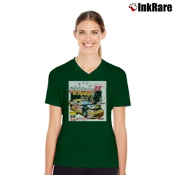 Women’s Deadstock Ward Burton Cat Nascar Mexico V-Neck Tee in forest green | Chic Neckline, Soft Texture