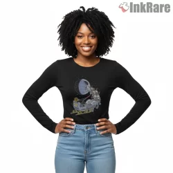 Death Star Holiday Sleigh Mashup Shirt on black long sleeve shirt for women graphic tee