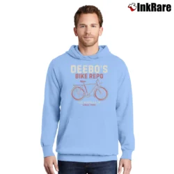 Men’s Deebo's Bike Rentals Pullover Hoodie in light blue | Cozy, Durable, Modern Fit
