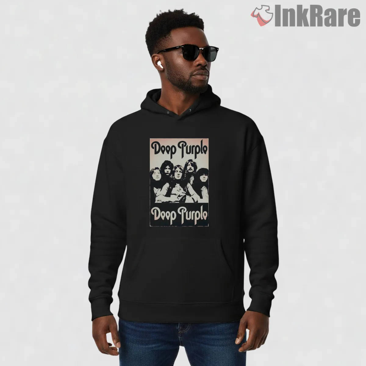 Deep Purple Classic Band Photo Shirt on black hoodie for men graphic tee