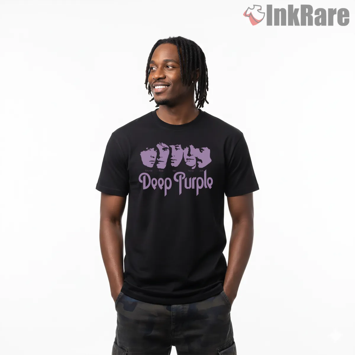 Deep Purple Classic Lineup Silhouette Shirt on black short sleeve shirt for men graphic tee