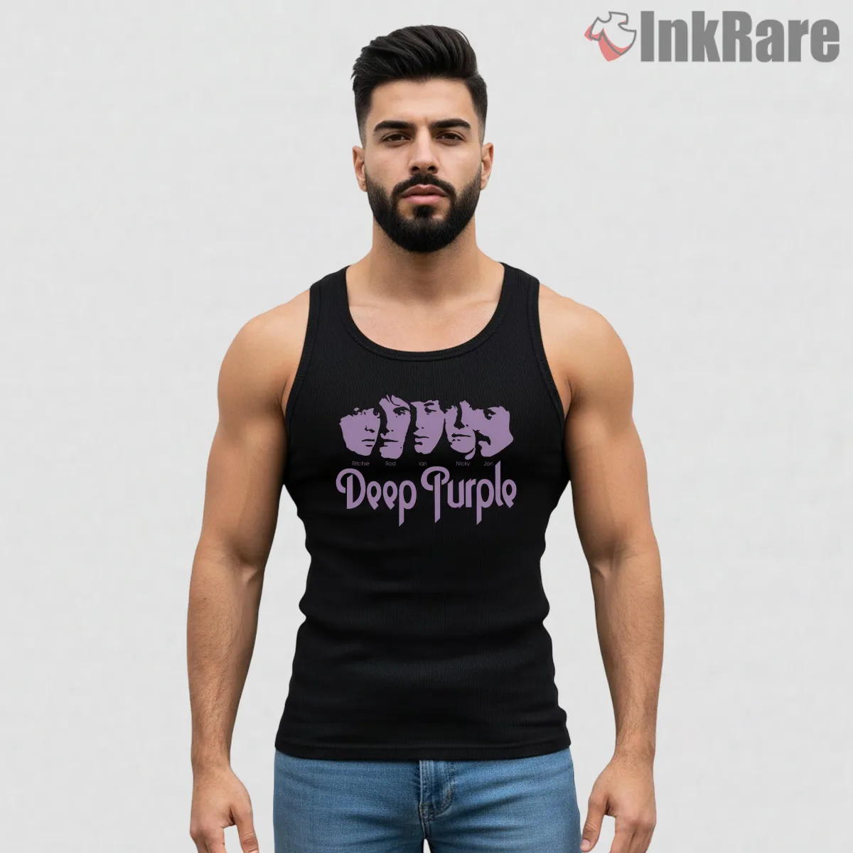 Deep Purple Classic Lineup Silhouette Tank Top Black Deep Purple Classic Lineup Silhouette Shirt on black tank top for men graphic tee
