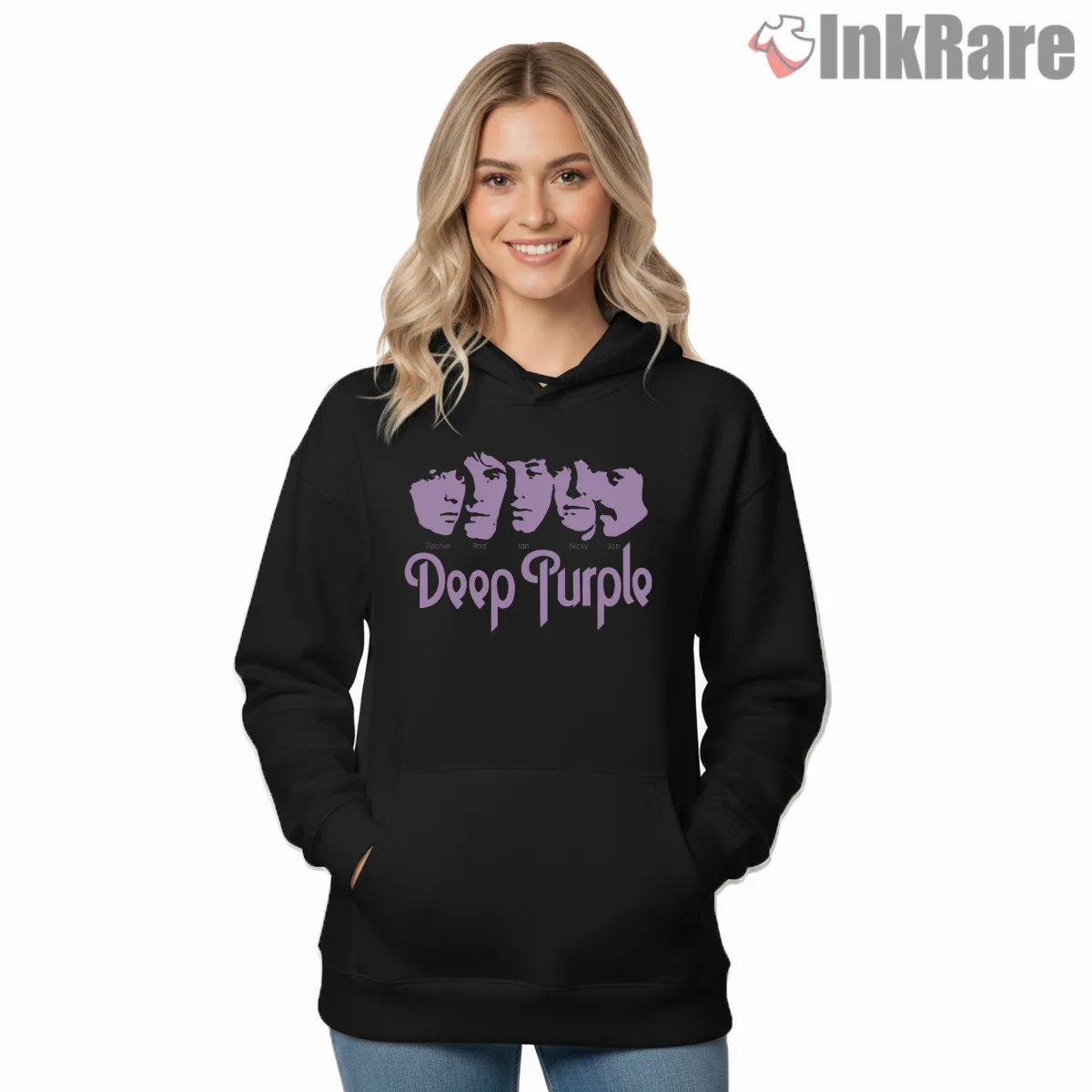 Deep Purple Classic Lineup Silhouette Hoodie Black Deep Purple Classic Lineup Silhouette Shirt on black hoodie for women graphic tee