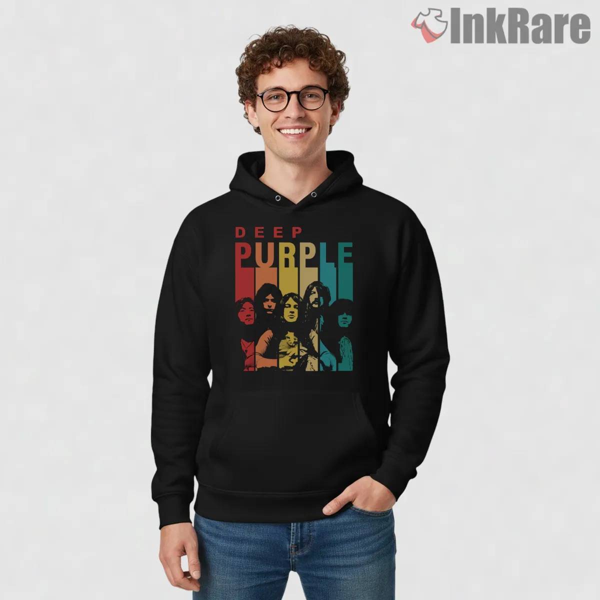 Deep Purple Color Block Vintage Shirt on black hoodie for men graphic tee