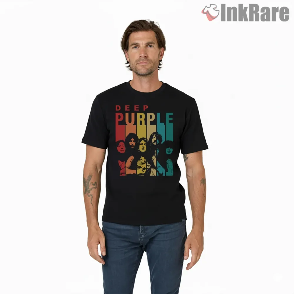 Deep Purple Color Block Vintage Shirt on black short sleeve shirt for men graphic tee