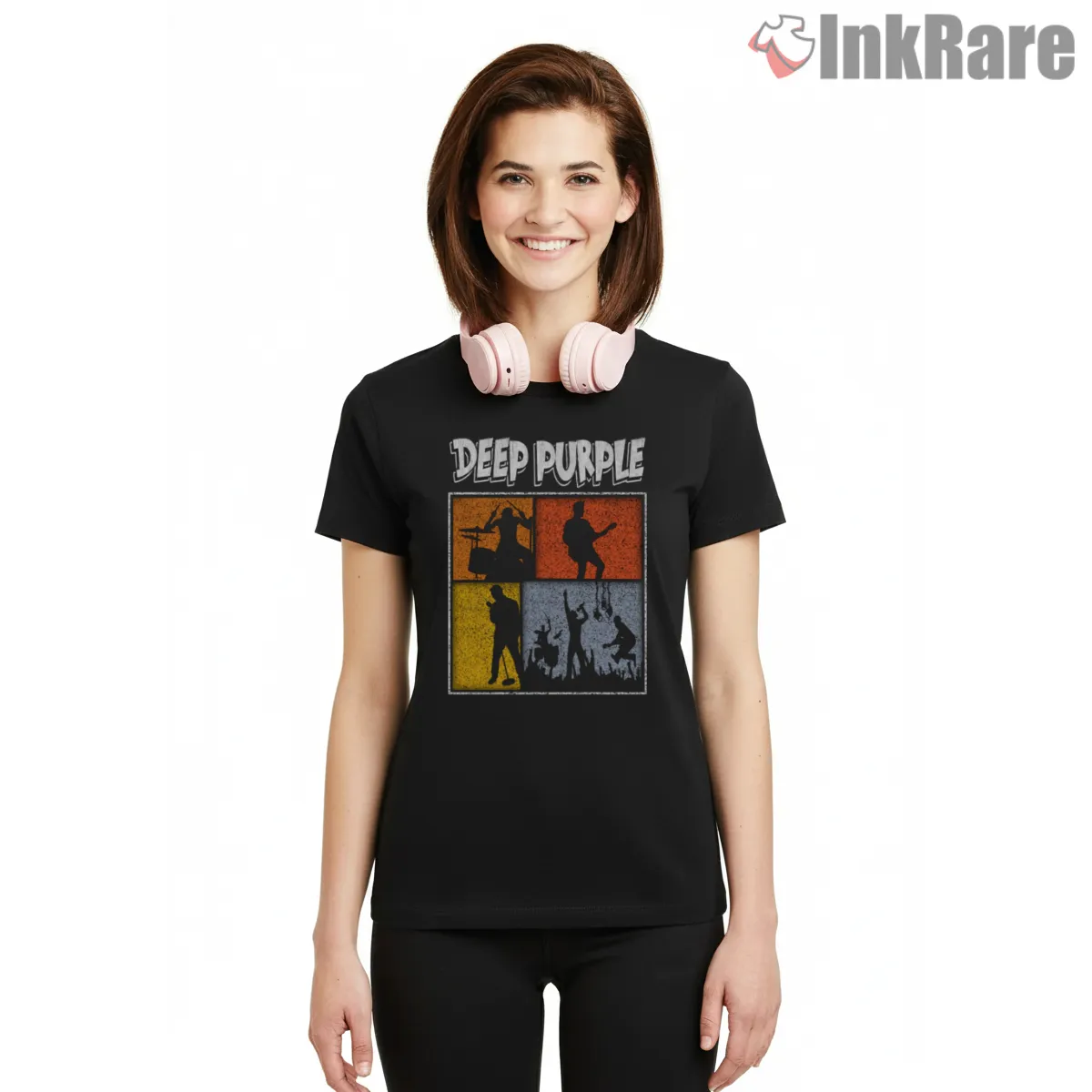 Deep Purple Comic Panel Performance Short Sleeve Black Deep Purple Comic Panel Performance Shirt on black short sleeve shirt for women graphic tee
