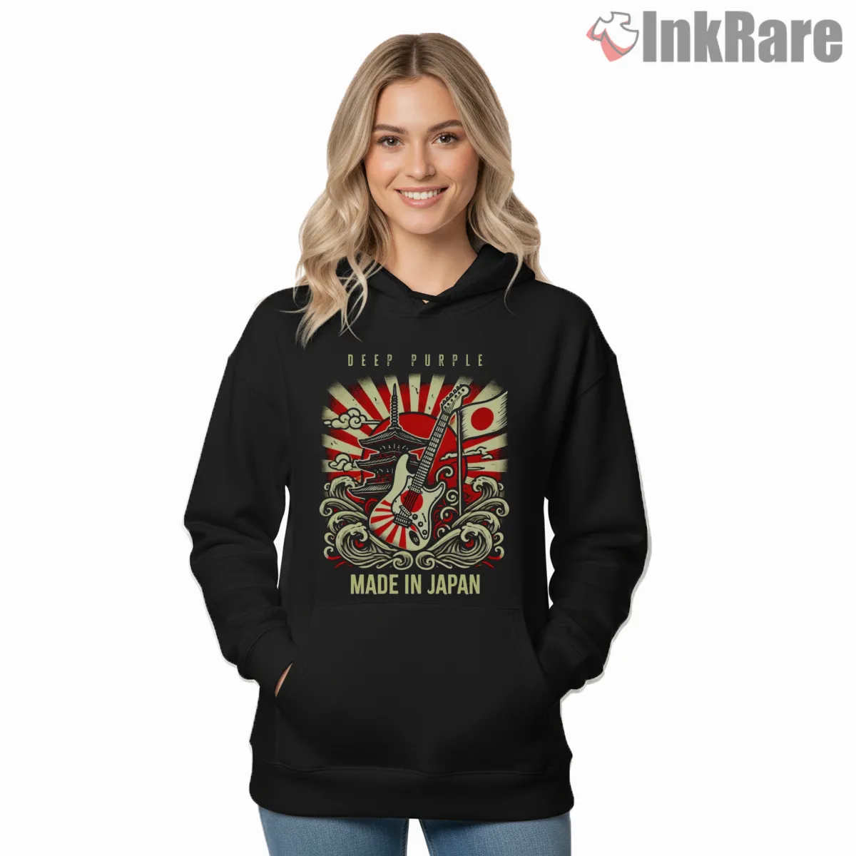 Deep Purple Made In Japan Rising Sun Hoodie Black Deep Purple Made In Japan Rising Sun Shirt on black hoodie for women graphic tee