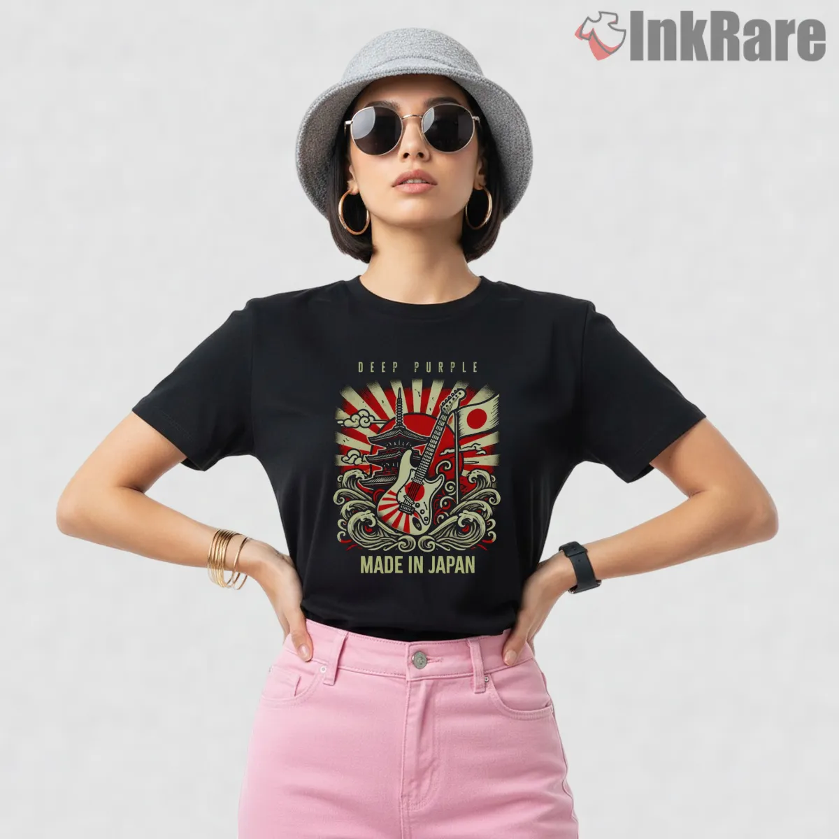 Deep Purple Made In Japan Rising Sun Short Sleeve Black Deep Purple Made In Japan Rising Sun Shirt on black short sleeve shirt for women graphic tee