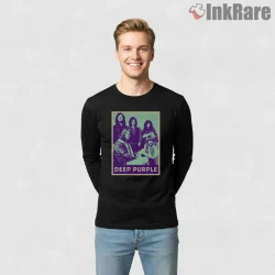 Deep Purple Vintage Band Poster Shirt on black long sleeve shirt for men graphic tee