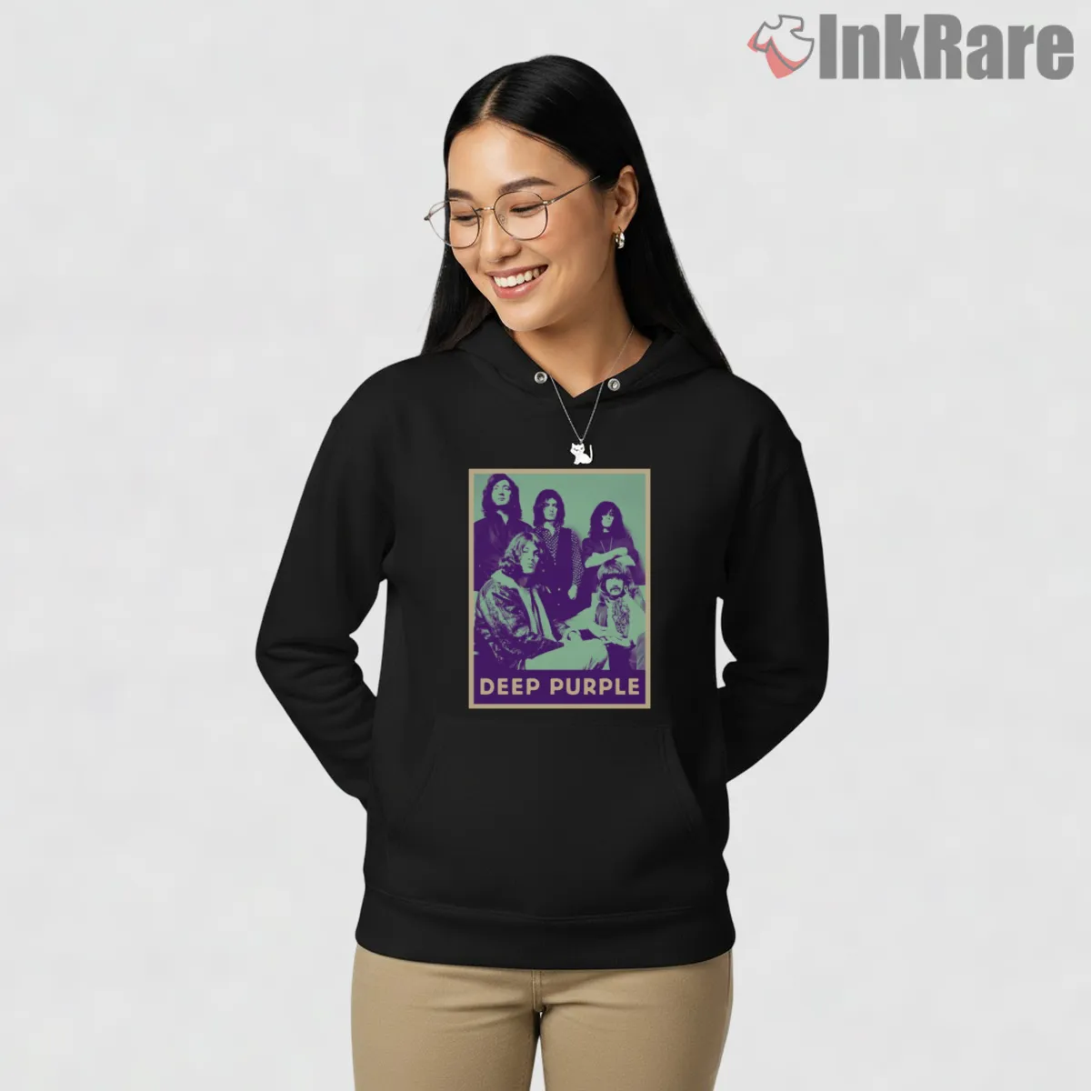 Deep Purple Vintage Band Poster Hoodie Black Deep Purple Vintage Band Poster Shirt on black hoodie for women graphic tee