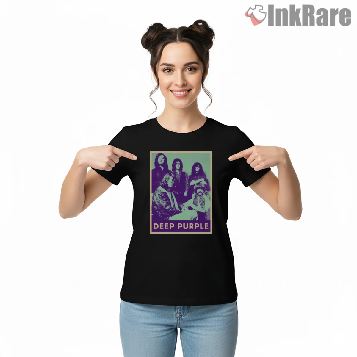 Deep Purple Vintage Band Poster Short Sleeve Black Deep Purple Vintage Band Poster Shirt on black short sleeve shirt for women graphic tee