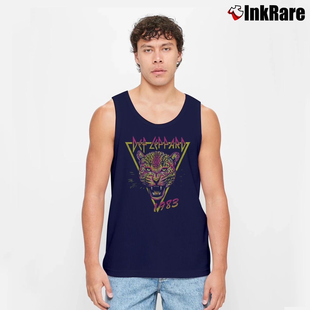 Def Leppard Neon Cat Rock Band 1980s Concert Style Men’s Performance Tank in navy – Lightweight Comfort Men’s Def Leppard Neon Cat Rock Band 1980s Concert Style Tank Top in navy | Breathable, Active-Friendly Design