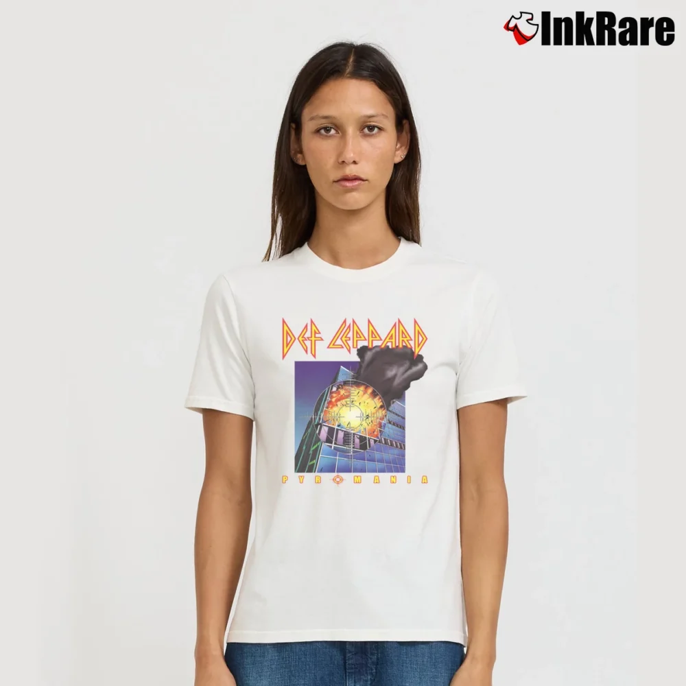 Women’s Def Leppard Pyromania Band Signature T-Shirt in white | Soft, Flattering Fit