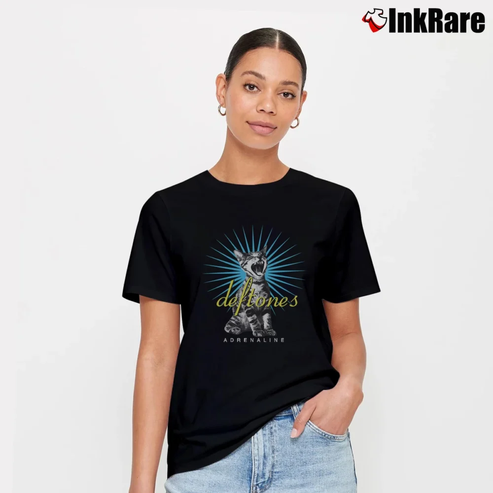 Women’s Deftones Adrenaline 1995 Cat Cover Signature T-Shirt in black | Soft, Flattering Fit