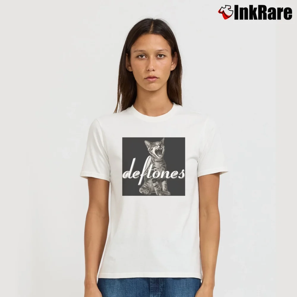 Women’s Deftones Album Cover Cat Graphic Signature T-Shirt in white | Soft, Flattering Fit