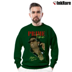 Men’s Deion Sanders Prime Time for Football and Baseball Fans Crewneck Sweatshirt in forest green | Cozy Fabric, Clean Style