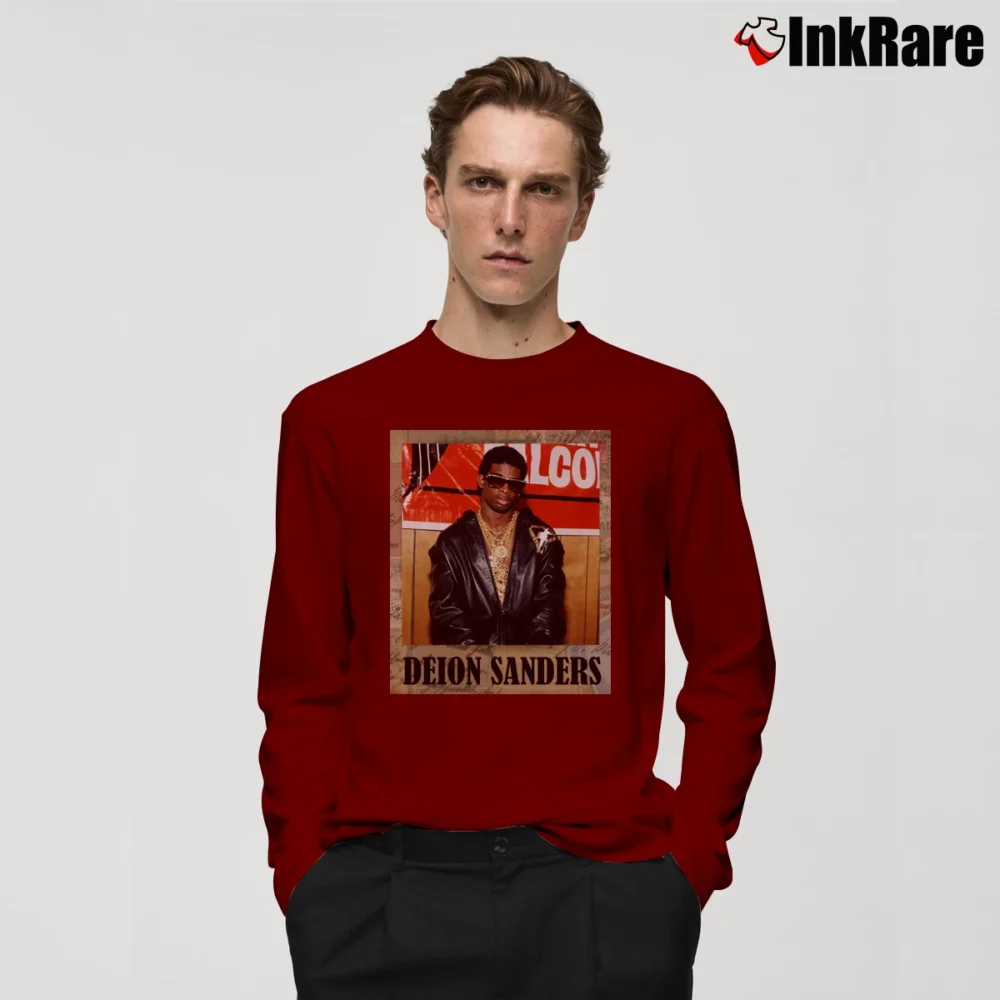 Men’s deion sanders vintage frame for Football and Baseball Fans Long-Sleeve Shirt in maroon | Sleek, Lightweight, Year-Round Wear