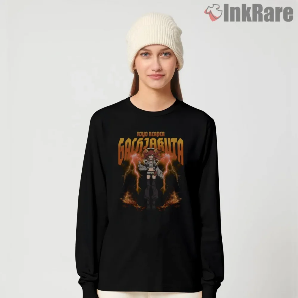 Delmon Lightning Aura Power Stance Gachiakuta Shirt on black long sleeve shirt for women graphic tee
