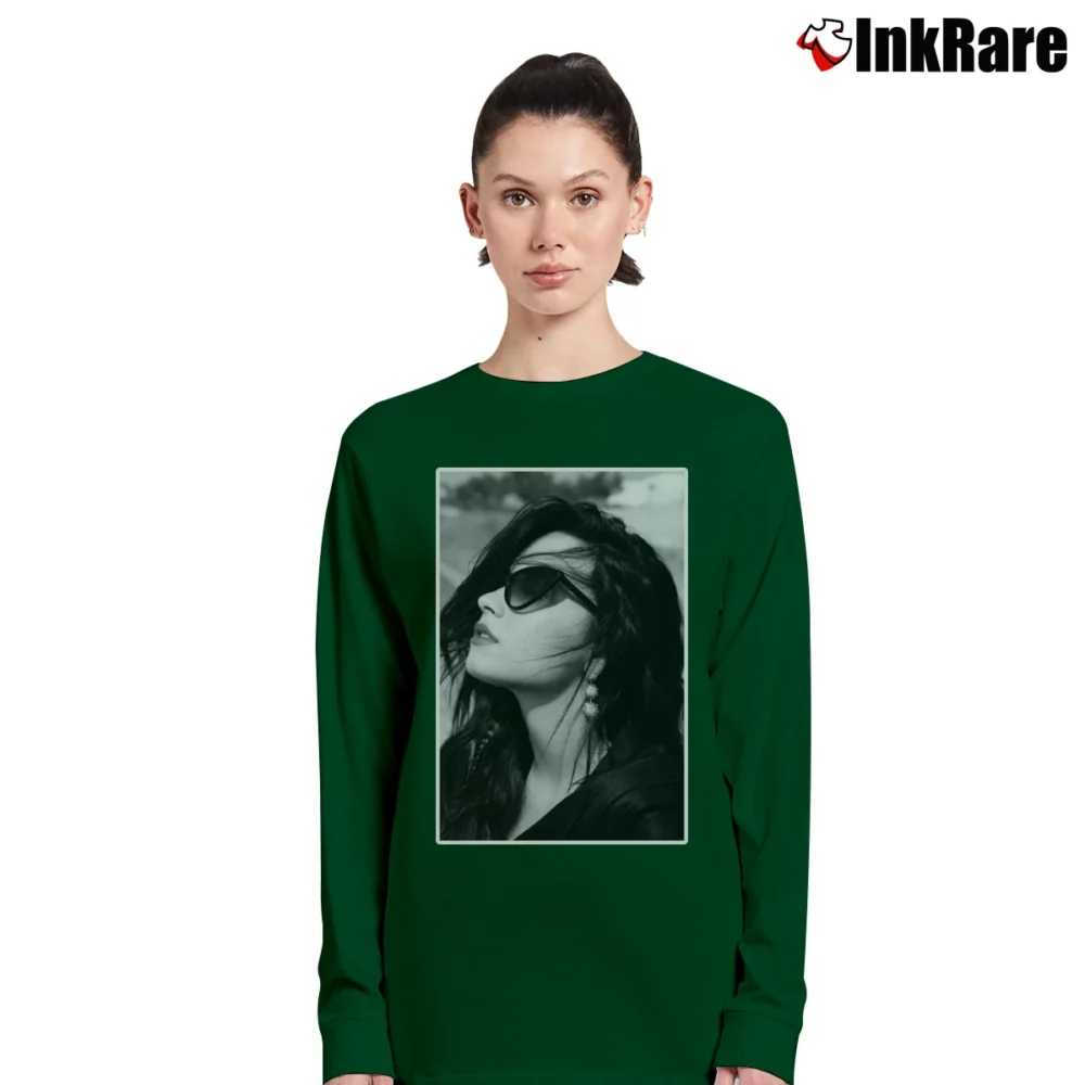 Women’s Demi Lovato Cute Fan Long-Sleeve Top in forest green | Sleek, Versatile, All-Season