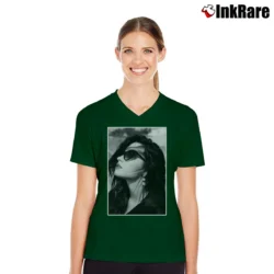 Women’s Demi Lovato Cute Fan V-Neck Tee in forest green | Chic Neckline, Soft Texture