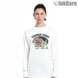 Demogorgon Creature Graphic Stranger Things Shirt on white long sleeve shirt for women graphic tee