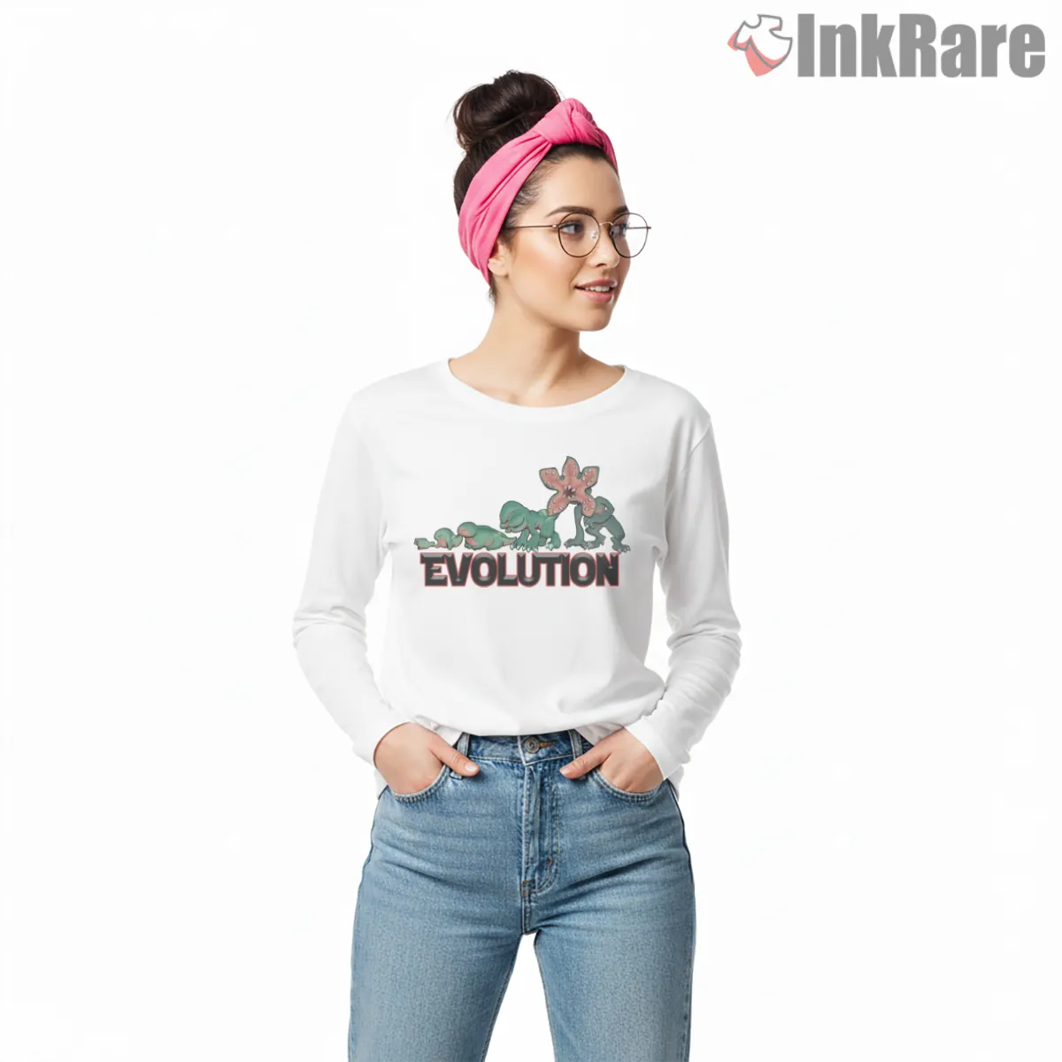 Demogorgon Evolution Upside Down Creature Shirt on white long sleeve shirt for women graphic tee
