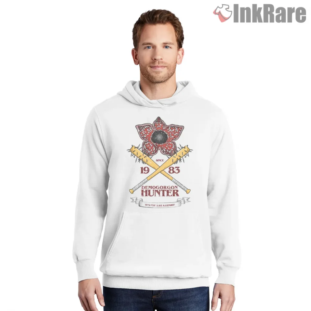 Demogorgon Hunter 1983 Hawkins Grunge Shirt on white hoodie for men graphic tee