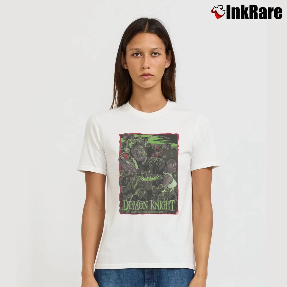 Women’s Demon Knight Horror Movie Poster Signature T-Shirt in white | Soft, Flattering Fit