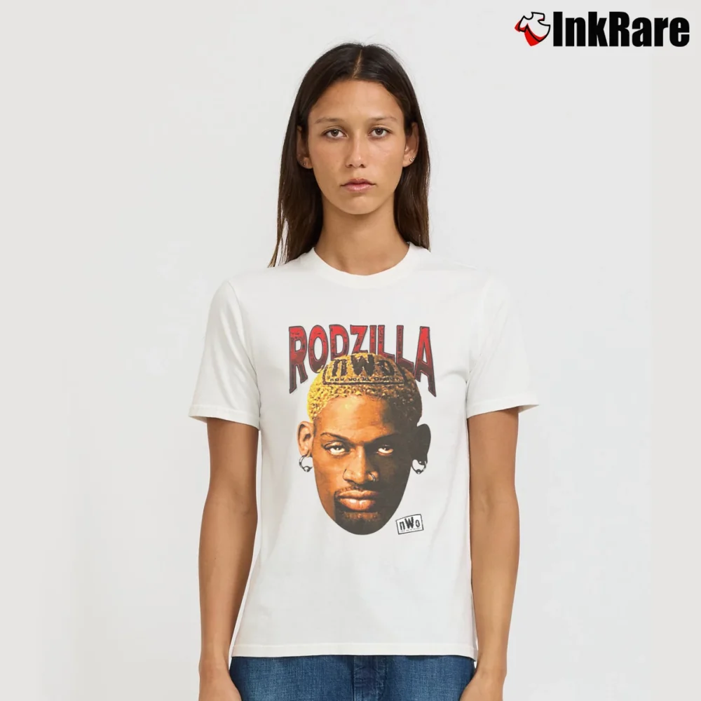 Women’s Dennis Rodman Rodzilla WCW Wrestling Satire Signature T-Shirt in white | Soft, Flattering Fit