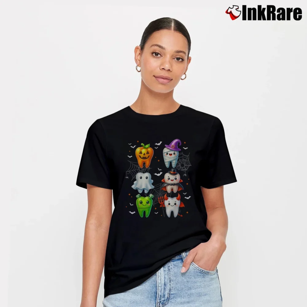 Women’s Dental Boo Crew Dentist Teeth Halloween T-Shirt in black | Soft, Flattering Fit