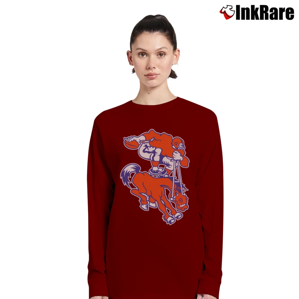 Women’s Denver Broncos 80s Mascot Logo NFL Football Long-Sleeve Top in maroon | Sleek, Versatile, All-Season