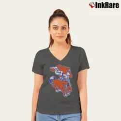 Women’s Denver Broncos 80s Mascot Logo NFL Football V-Neck Tee in charcoal | Chic Neckline, Soft Texture
