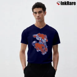 Men’s Denver Broncos 80s Mascot Logo NFL Football V-Neck Tee in navy | Sharp, Breathable, Everyday Staple