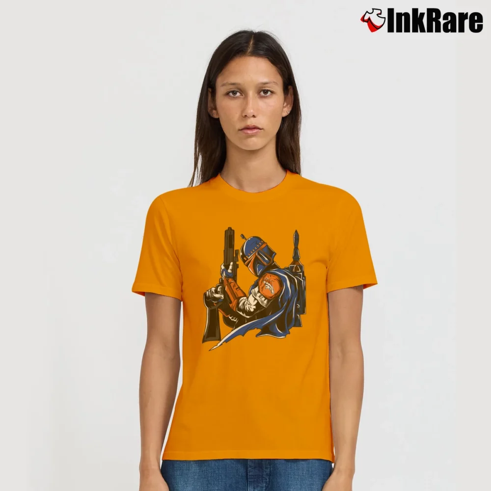 Women’s Denver Broncos Boba Fett Star Wars Football Signature T-Shirt in orange | Soft, Flattering Fit